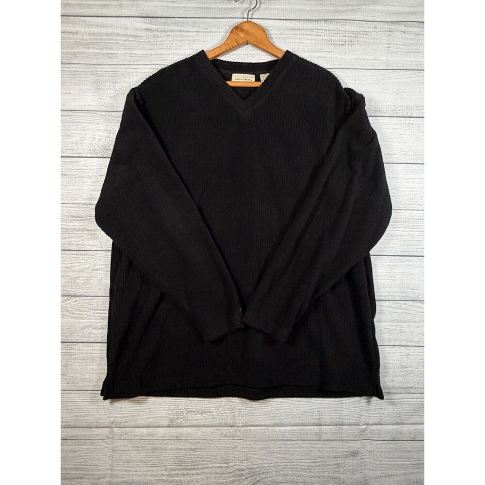Falls Creek Women’s 2X Black Ribbed V-Neck Long Sleeve Pullover Sweater Bin C